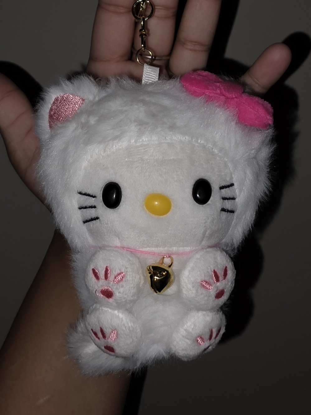 ☆Hello Kitty White Plush Keychain Accessory with Pink Bow☆